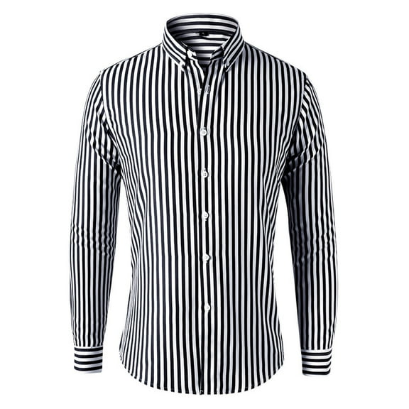 Muscularfit Long Sleeve Mens Summer Shirts Black Striped Collared Dressy Casual Button Down Shirts Mens Tops Trendy