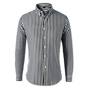 Muscularfit Long Sleeve Mens Summer Shirts Black Striped Collared Dressy Casual Button Down Shirts Mens Tops Clearance