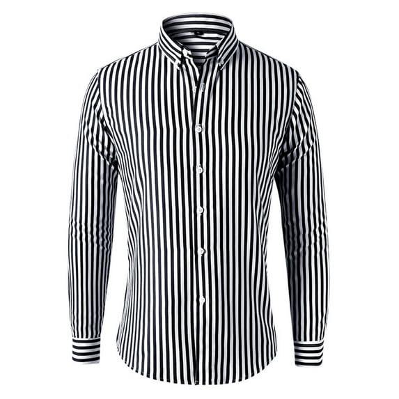 Muscularfit Long Sleeve Mens Summer Shirts Black Striped Collared Dressy Casual Button Down Shirts Mens Tops Trendy