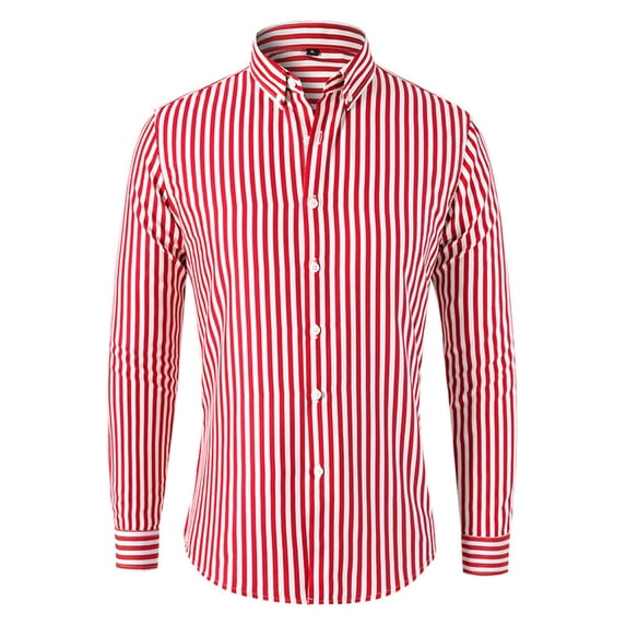 Muscularfit Long Sleeve Mens Summer Shirts Red Collared Dressy Striped Casual Button Down Shirts Workout Tops for Men