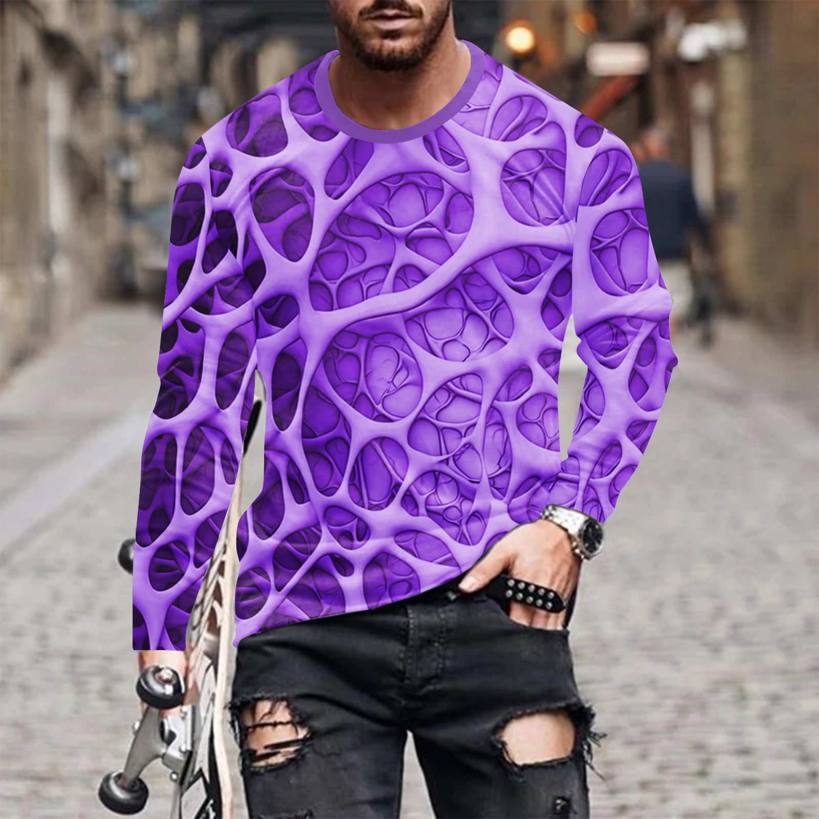Muscularfit Long Sleeve Summer Shirts for Men Purple Graphic Pullover ...