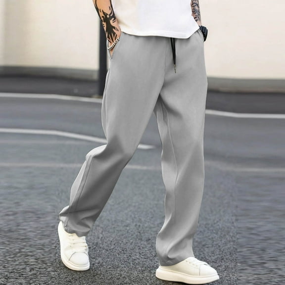 Muscularfit Loose Fall Pants Gray Casual Men Pants Chinos Straight-Leg High Waisted Full Baggy Flowy Pants,M