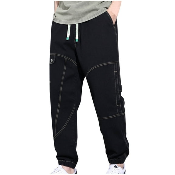 Muscularfit Loose Fit Jeans for Men Denim Black Oversize Streetwear Ankle Cuffed High Waisted Joggers Men Jeans,XXL