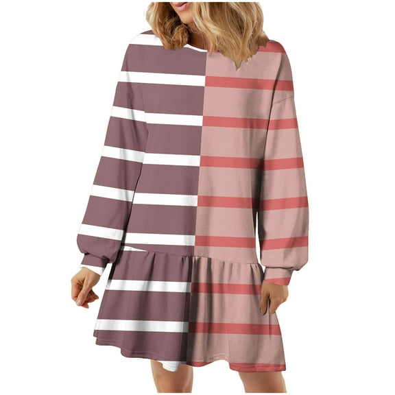 Muscularfit Loose Winter Dresses for Women Ruffle Casual Dressy Long Sleeve Crew Neck Midi Popover Womens Winter Dresses 2026