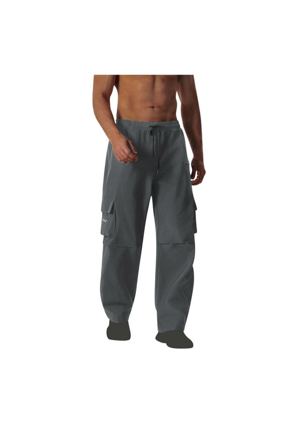 Lounge Pants Men Gray Construction Carpenter Slacks Full Wide-Leg Baggy Cargo Mens Elastic Waist Pants,XXL