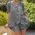 thumbnail image 1 of Muscularfit Matching Summer Sets Women Lounge Set Gym Gingham Set Blouse Sets Black Short Sleeve Crew Neck Womens Sets, 1 of 7