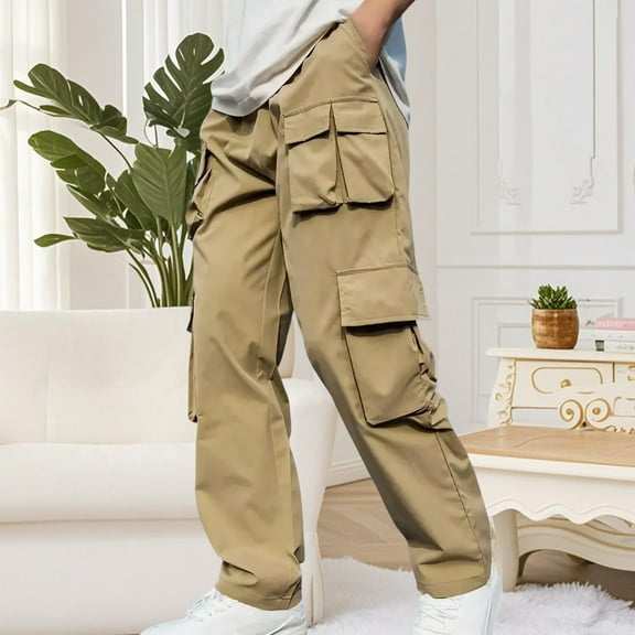 Muscularfit Men Petite Pants Carpenter Yellow Streetwear Cargo Baggy Full High Waisted Wide-Leg Work Pants,M