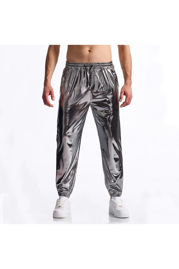 Men Summer Pants Gray Satin Night Club Slacks Slim Ankle High Waisted Boyfriend Cuffed Streetwear Men,XL