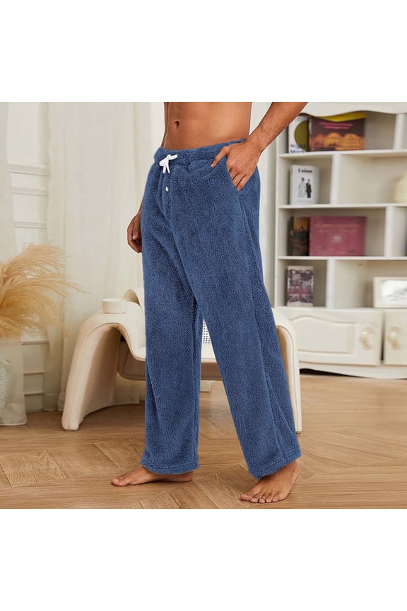 Men Work Pants Blue Flannel Lounge Streetwear High Waisted Baggy Full Boyfriend Wide-Leg Techwear Pants,L