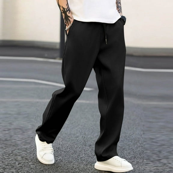 Muscularfit Mens Business Casual Pants Black Loose Pants Straight-Leg Baggy Chinos Full Men's Dress Pants,XXL