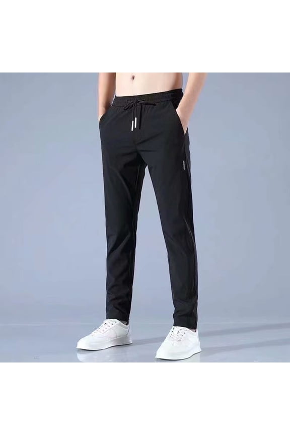 Mens Dress Slacks Silk Black Slacks High Waisted Straight-Leg Slim Full Flat Front Track Pants Men,L