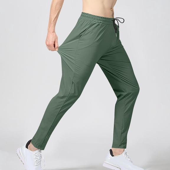 Muscularfit Mens Slacks Track Green Quick-Dry Pants Straight-Leg High Waisted Flat Front Ankle Slim Slacks for Men,M