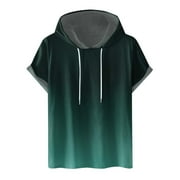 Muscularfit Mens Summer Shirts Short Sleeve Green Fitness Gradient Hoodie Holiday Tops for Men