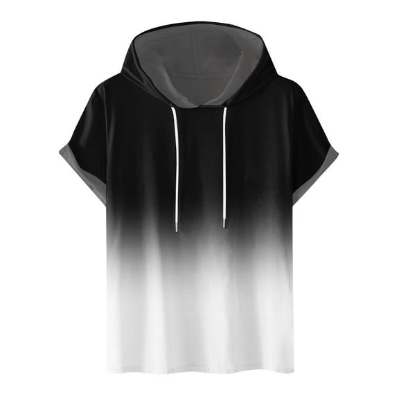 Muscularfit Summer Shirts for Men Short Sleeve White Gradient Fitness Hoodie Mens Tops Trendy