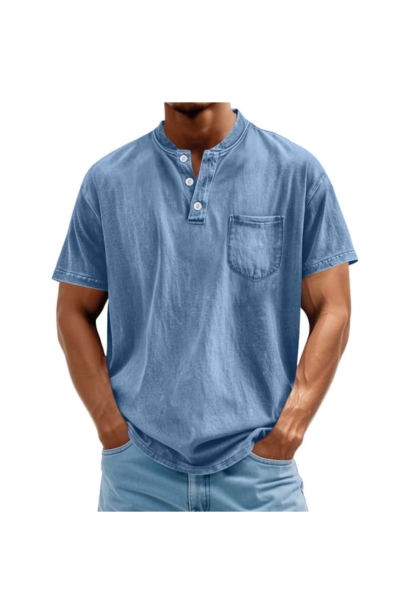 Mens T Shirts Bamboo Shirts Pocket T Shirts Oversized Guide Undershirts Blue Henley Short Sleeve Button Up Graphic Tees Men Shirts Casual,S