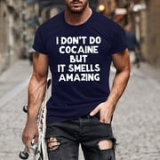 Muscularfit Mens T-Shirts Clearance Under $5 Blue Short Sleeve Crew Neck Quotes T Shirt Mens Tops Casual Stylish