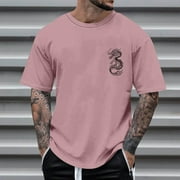 Muscularfit Mens Tops Casual Stylish Pink Short Sleeve Crew Neck Dragon Graphic T Shirts Summer Shirts for Men