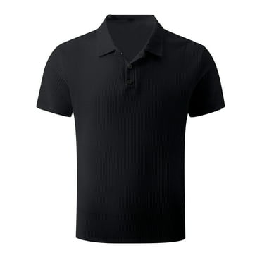 Muscularfit Mens Tops Trendy Black Short Sleeve Collared Solid Polo Shirts Beach Shirts for Men