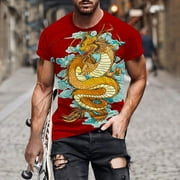 Muscularfit Mens Tops Clearance Yellow Short Sleeve Crew Neck Dragon Graphic T Shirts Mens Shirts Clearance Under $5.00