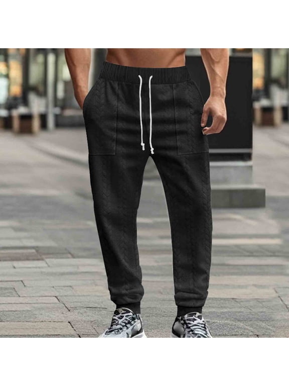 Mens Work Pants Sport Drawstring Black Pants Cuffed Ankle Baggy Cargo High Waisted Slacks,M