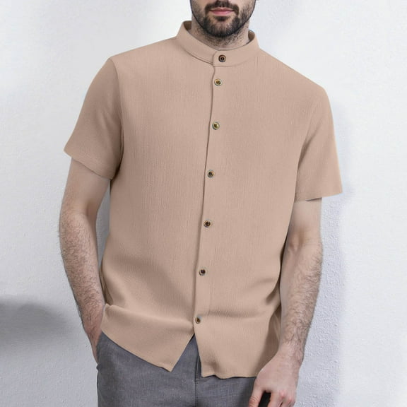 Muscularfit Mock Neck Fall Teacher Shirts Casual Khaki Polyester T Shirt Short Sleeve Button-Up Men Oversized Tshirts for Men,L