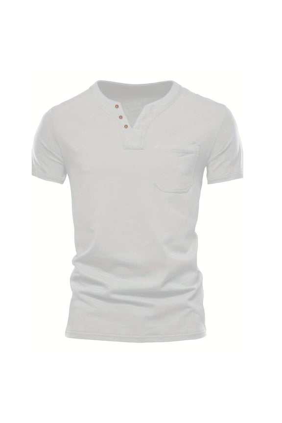 Muscle Men Shirts Pocket T Shirts Bamboo Shirts Oversized Undershirt White Henley Short Sleeve Tee Shirts Mens,L