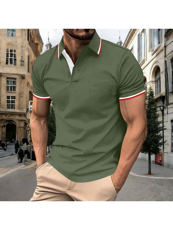 Muscle Men's Shirts Big And Tall Shirts Polo Shirt Oversized Undershirt Short Sleeve Green Collared Mens Shirts Casual,L