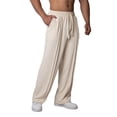 thumbnail image 1 of Muscularfit Nylon Mens Tech Pants Ribbed Big & Tall Beige Slacks Baggy Flat Front Straight-Leg Full Mens Pants,XXXL, 1 of 8
