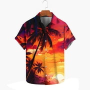 Muscularfit Orange Workout Tops for Men Short Sleeve Collared Hawaiian Graphic Casual Button Down Shirts Boys Shirts
