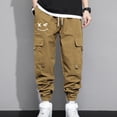thumbnail image 1 of Muscularfit Outdoor Casual Pants for Men Drawstring Cargo Joggers Sports Pants Mens Pants Taper Brown Low Rise Active Fit Size M, 1 of 6
