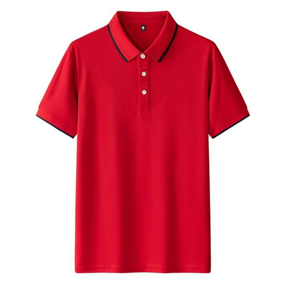 Muscularfit Oversized Polo Shirts for Men Button Up Plain Red Dressy Tops Pullover Short Sleeve Shirts Collared Shirts,XXL