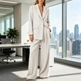 thumbnail image 1 of Muscularfit Palazzo Women Summer Sets Womens Suits Plus Size Blazer Sets Long Sleeve Collared Beige Outfit Sets for Women, 1 of 4