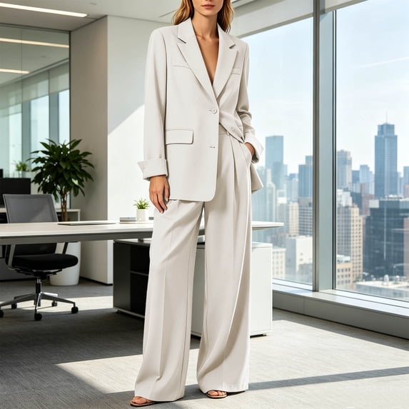 Muscularfit Palazzo Women Summer Sets Womens Suits Plus Size Blazer Sets Long Sleeve Collared Beige Outfit Sets for Women