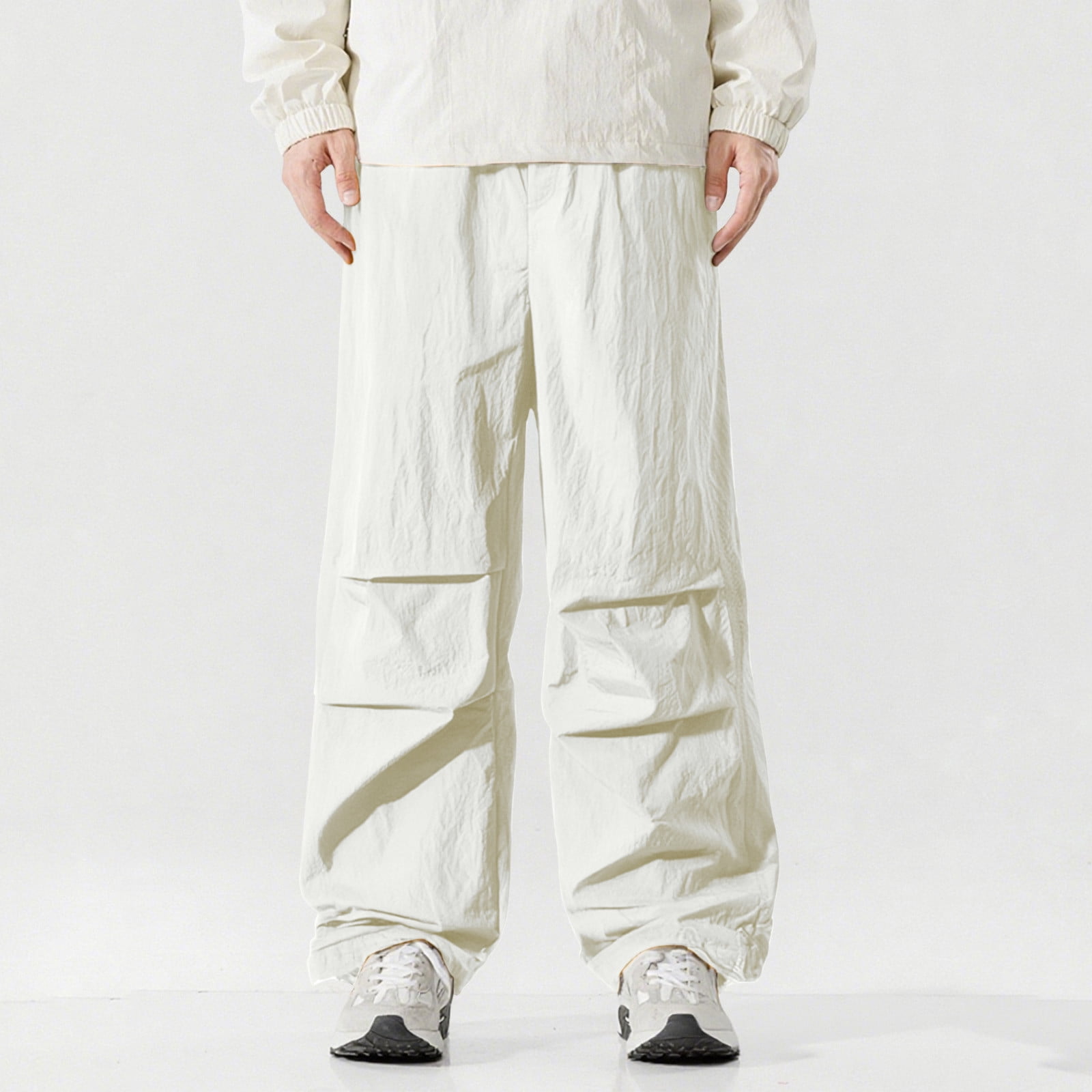 Muscularfit Parachute Golf Pants Men White Pants Full Baggy Cargo Wide ...