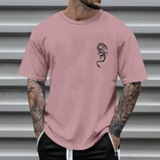 Muscularfit Pink Tops for Men 2024 Trendy Short Sleeve Crew Neck Graphic Dragon T Shirts Summer Shirts for Men