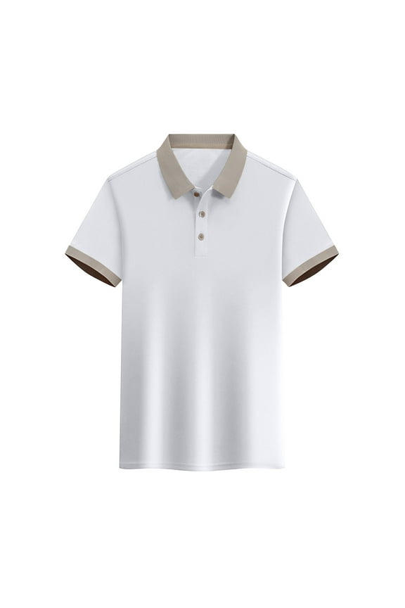 Plain Polo Shirts for Men Oversized Polyester White Work Shirts Short Sleeve Collared Tshirt Plus Size Shirts,S