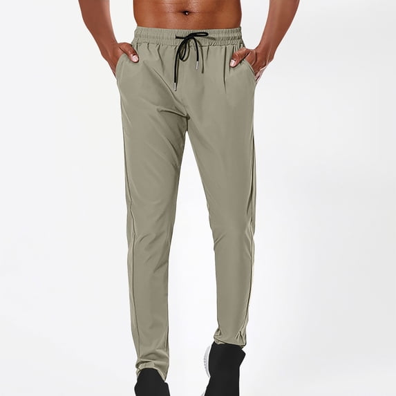Muscularfit Pleated Mens Sweatpants Running Workout Drawstring Gym Pants with Pockets Casual Pants for Men Low Rise Yellow Slim-Leg Active Fit Size L