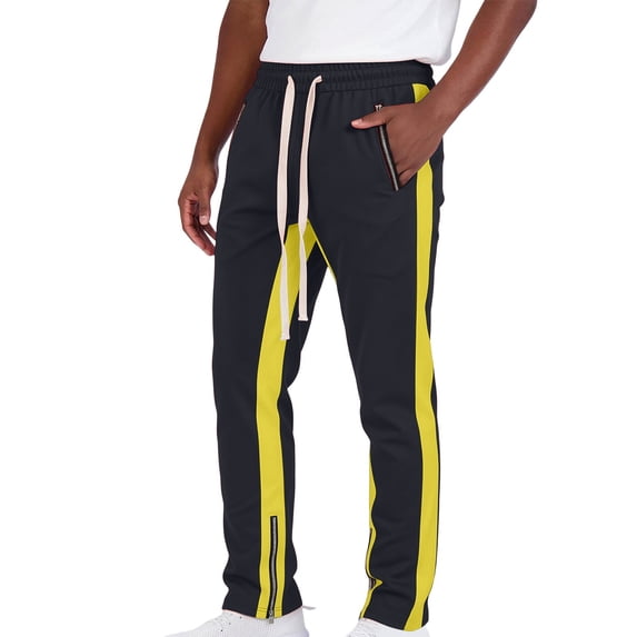 Muscularfit Pleated Sweatpants for Men Gym Pants with Pockets Drawstring Running Workout Mens Pants Low Rise Yellow Straight-Leg Active Fit Size L