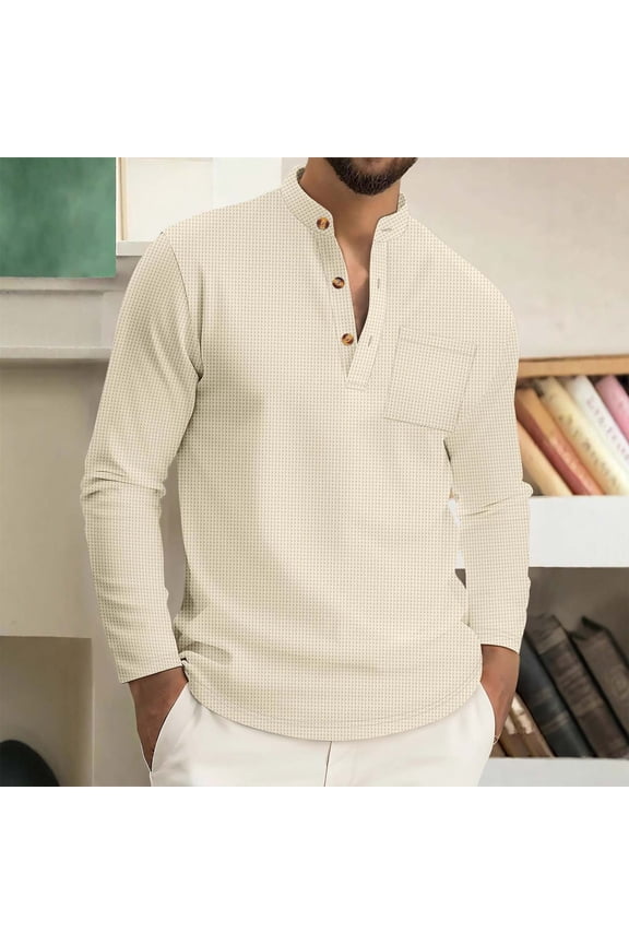 Pocket Tees Waffle Plain Yellow Dress Shirts Pullover Long Sleeve Henley Mens Oversized T Shirt,M