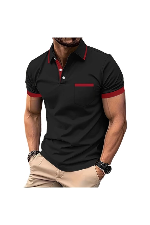 Polo Shirt Men's Shirts Muscle Oversized Big And Tall Shirts Top Short Sleeve Collared Black Button Down Tee Shirts Mens,L