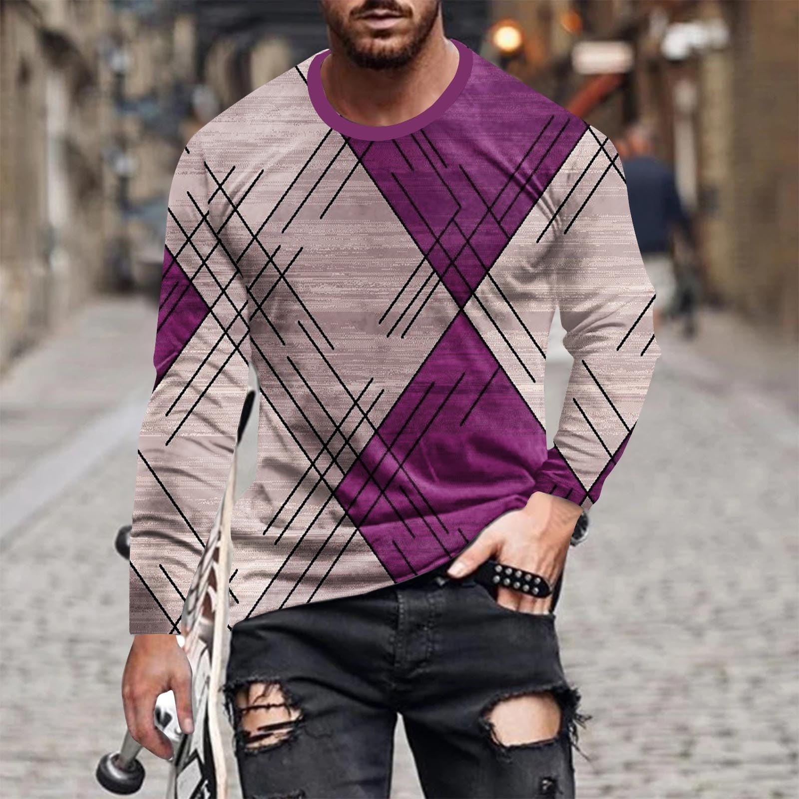 Muscularfit Purple Compression Shirts for Men Long Sleeve Pullover