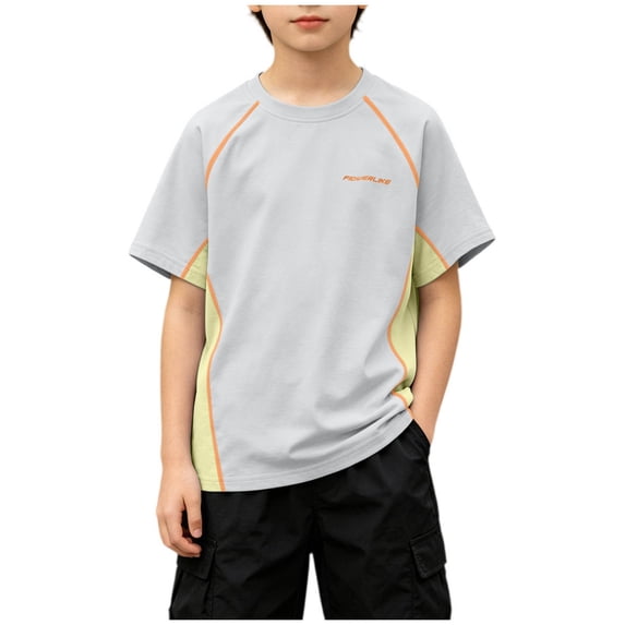 Muscularfit Raglan T Shirts for Boys Boys Athletic Shirts Quick-Dry Swim Shirt Active Fit Shirts Pull-On Graphic Tees Yellow Short Sleeve Crew Neck Second Grade Shirt,5-6 Years