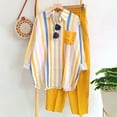 thumbnail image 1 of Muscularfit Raglan Women 2 Piece Outfits Sets Striped Set Chinos Plus Size Sets Sets Long Sleeve Wide-Leg Full Length Yellow Collared Womens Sets,XXL, 1 of 6