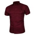 thumbnail image 1 of Muscularfit Red Summer Shirts for Men Short Sleeve Collared Solid Casual Button Down Shirts Mens Tops Big and Tall, 1 of 4