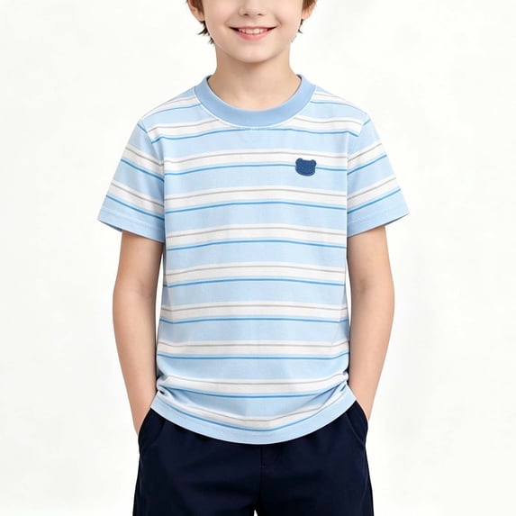 Muscularfit Relaxed Fit Boys Shirts Boys Cotton Graphic Tee Birthday Boy Shirt Adaptable Pullover T Shirts Short Sleeve Blue Elastic Crew Neck Classic T-Shirt 4th Grade Shirt,5-6 Years