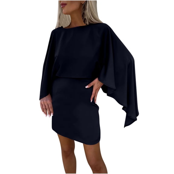 Muscularfit Satin Winter Dresses for Women Wrap Dressy Long Sleeve Crew Neck Mini Cocktail Womens Spring Dresses 2026