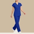 thumbnail image 1 of Muscularfit Scrub Set 2 Piece Sets for Women Summer Work Sets Shirt Pleated Sets Short Sleeve V-Neck Blue 2pc Sets for Women Outfit, 1 of 5