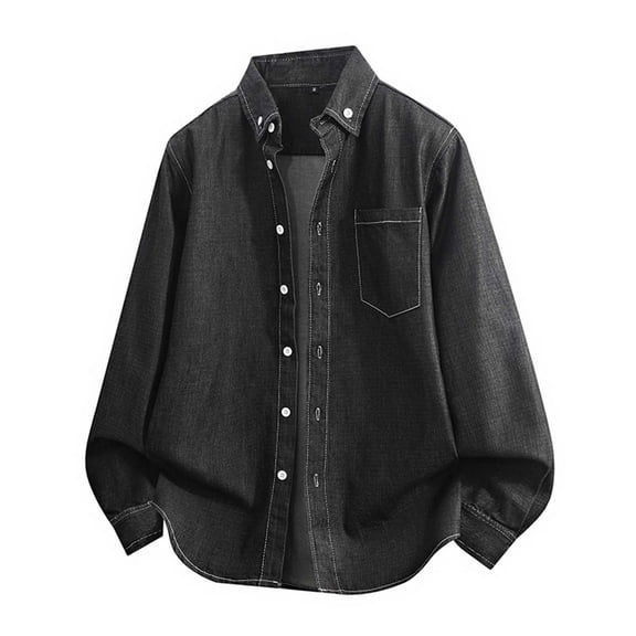 Muscularfit Shirts for Men Plain Chambray Denim Black Teacher Shirt Collared Button Up Long Sleeve Polo Shirts,XL