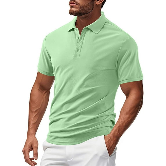 Muscularfit Short Sleeve Mens Polo Shirts Green Golf Workout Tshirt Collared Solid Pullover T-Shirts Big & Tall Dressy Tops,XXXL