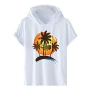 Muscularfit Short Sleeve Mens Summer Shirts Brown Tropical Hawaiian Hoodie Tops for Men 2024 Trendy